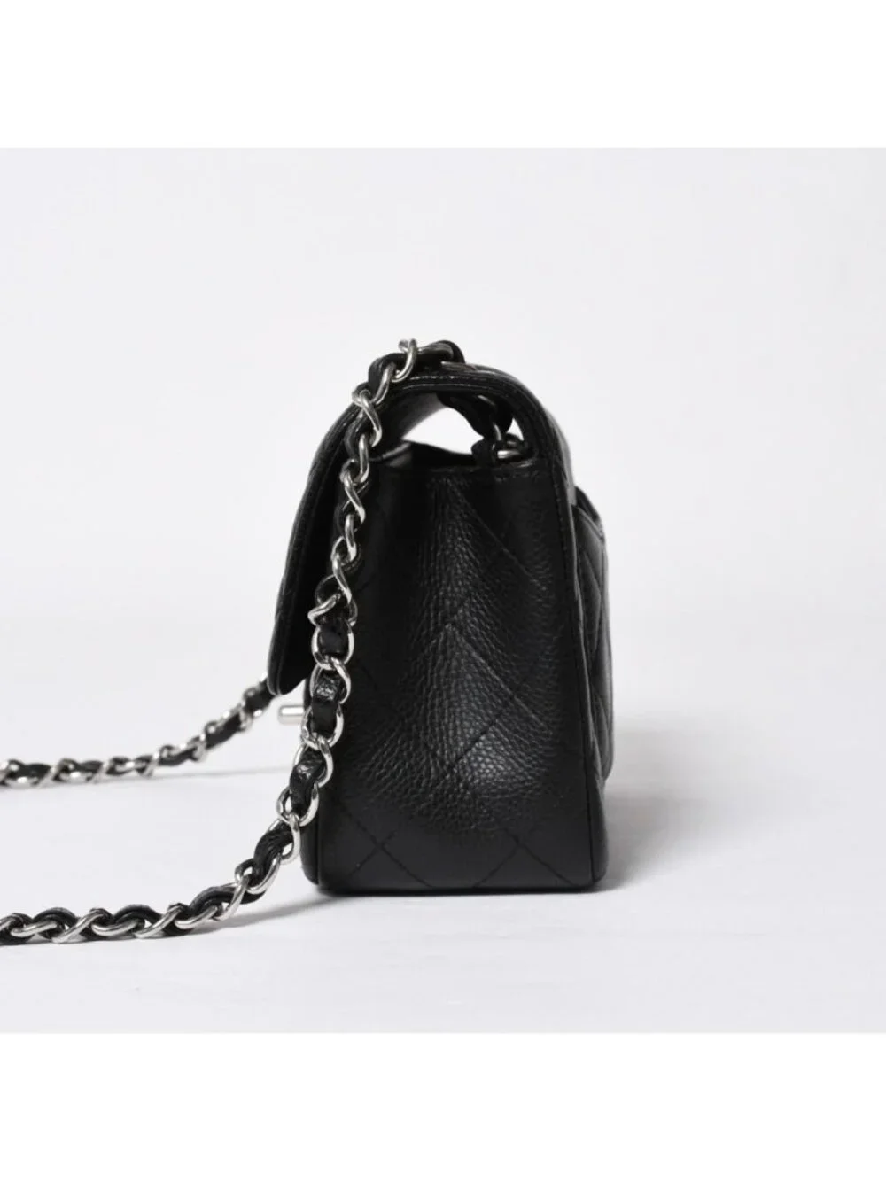Chanel Mini Quilted Chain Shoulder Bag 17 Caviar Leather Black Silver